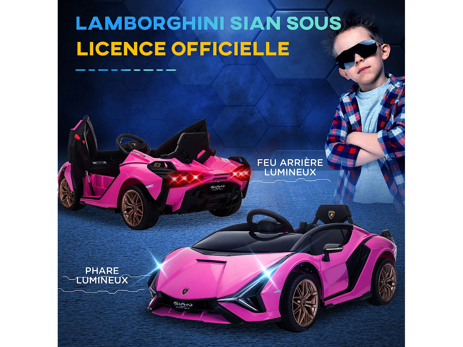 Voiture électrique enfant de sport supercar 12 V - V. max. 5 Km/h effets sonores + lumineux rose