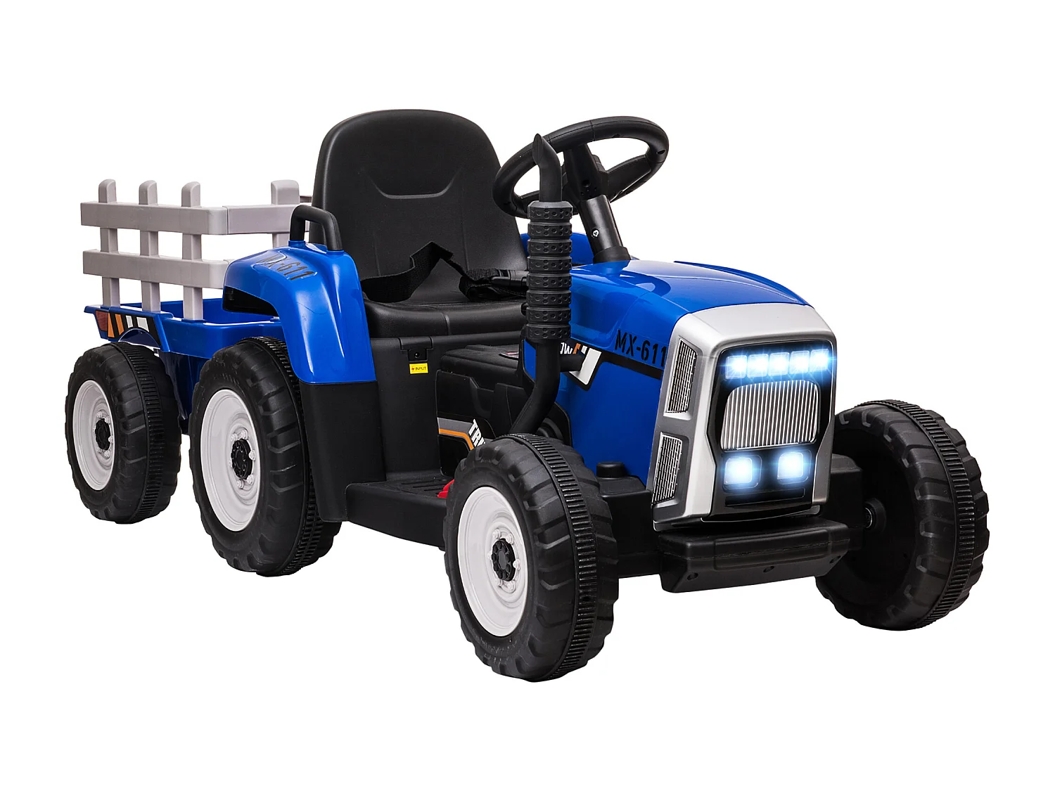 Tracteur électrique enfant avec remorque - effets sonores lumineux - télécommande - 3-6 Km/h - bleu