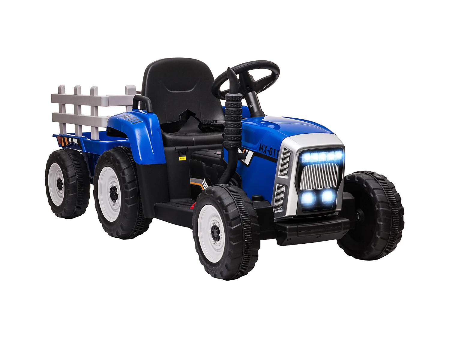 Tracteur électrique enfant avec remorque - effets sonores lumineux - télécommande - 3-6 Km/h - bleu