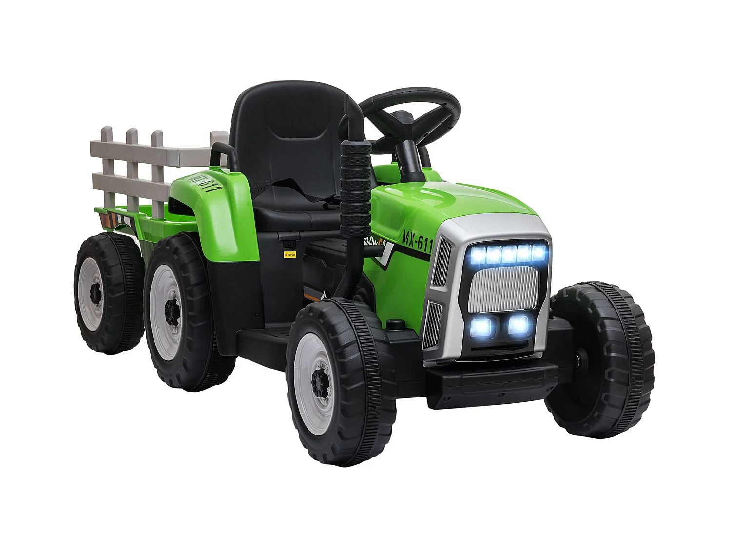 Tracteur électrique enfant avec remorque - effets sonores lumineux - télécommande - 3-6 Km/h - vert