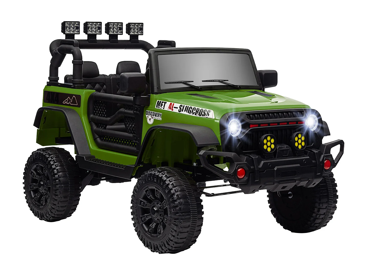 Voiture 4x4 électrique enfant - portes ouvrables, ceinture, télécommande - 3 vitesses, nombreux effets sonores lumineux - noir vert