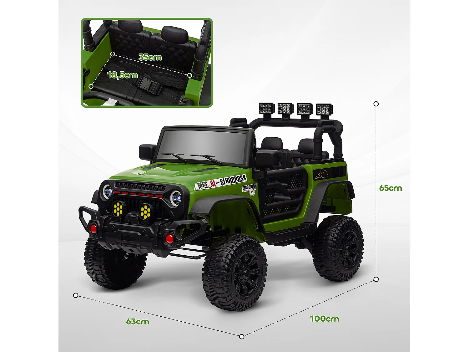 Voiture 4x4 électrique enfant - portes ouvrables, ceinture, télécommande - 3 vitesses, nombreux effets sonores lumineux - noir vert