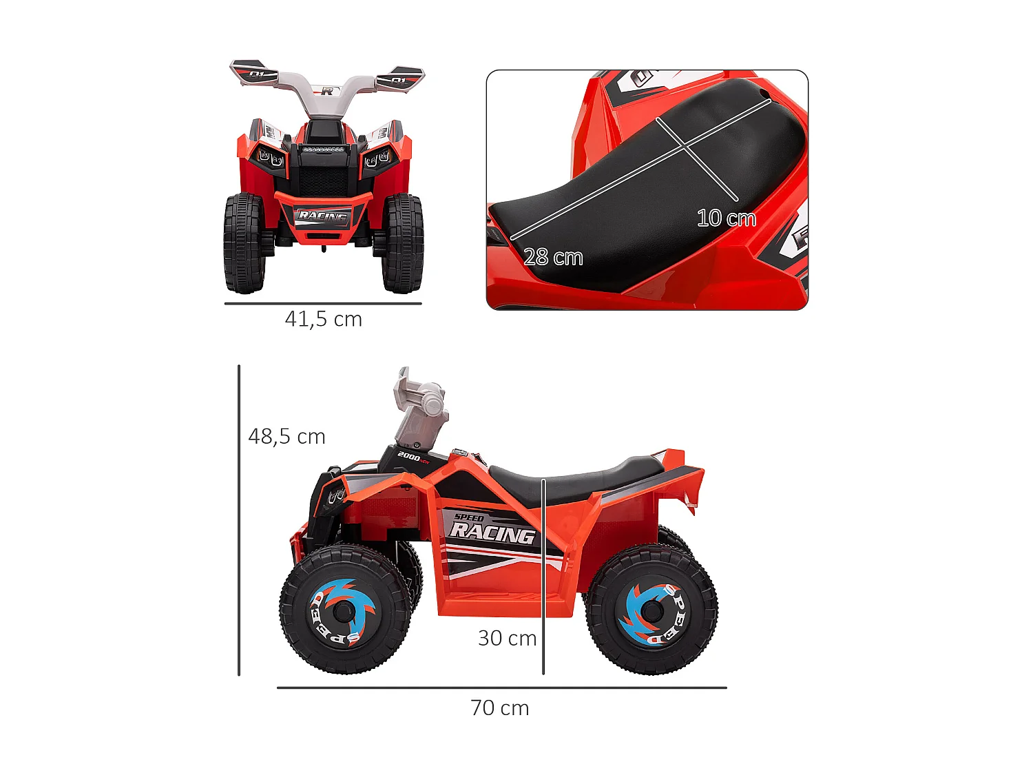 Quad électrique enfant V. max.  2,5 Km/h 6 V rouge