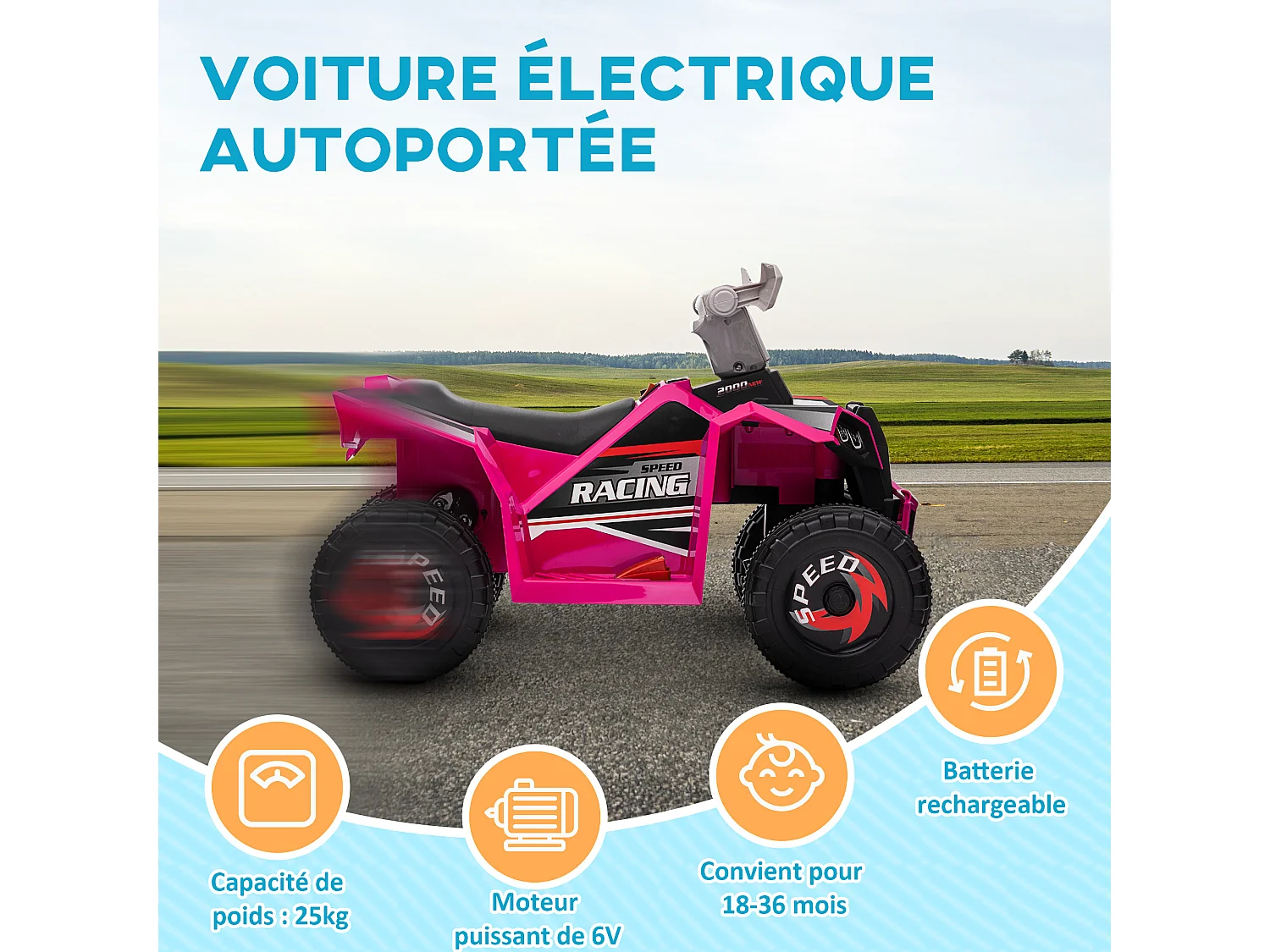 Quad électrique enfant V. max.  2,5 Km/h 6 V rose