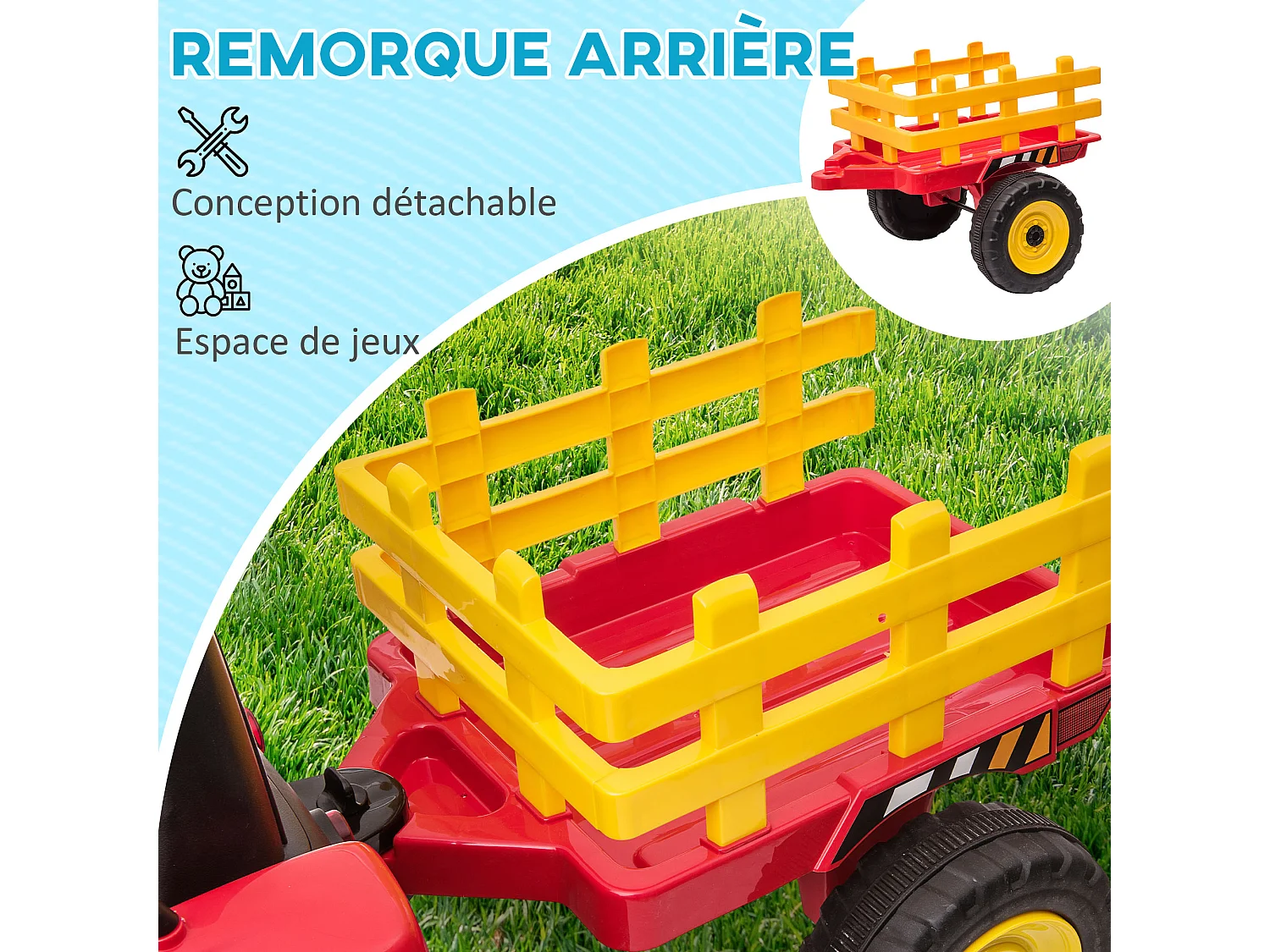 Tracteur électrique enfant avec remorque - effets sonores lumineux - télécommande - 3-6 Km/h - rouge