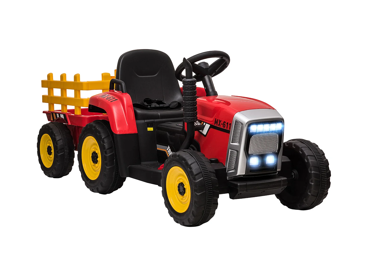 Tracteur électrique enfant avec remorque - effets sonores lumineux - télécommande - 3-6 Km/h - rouge