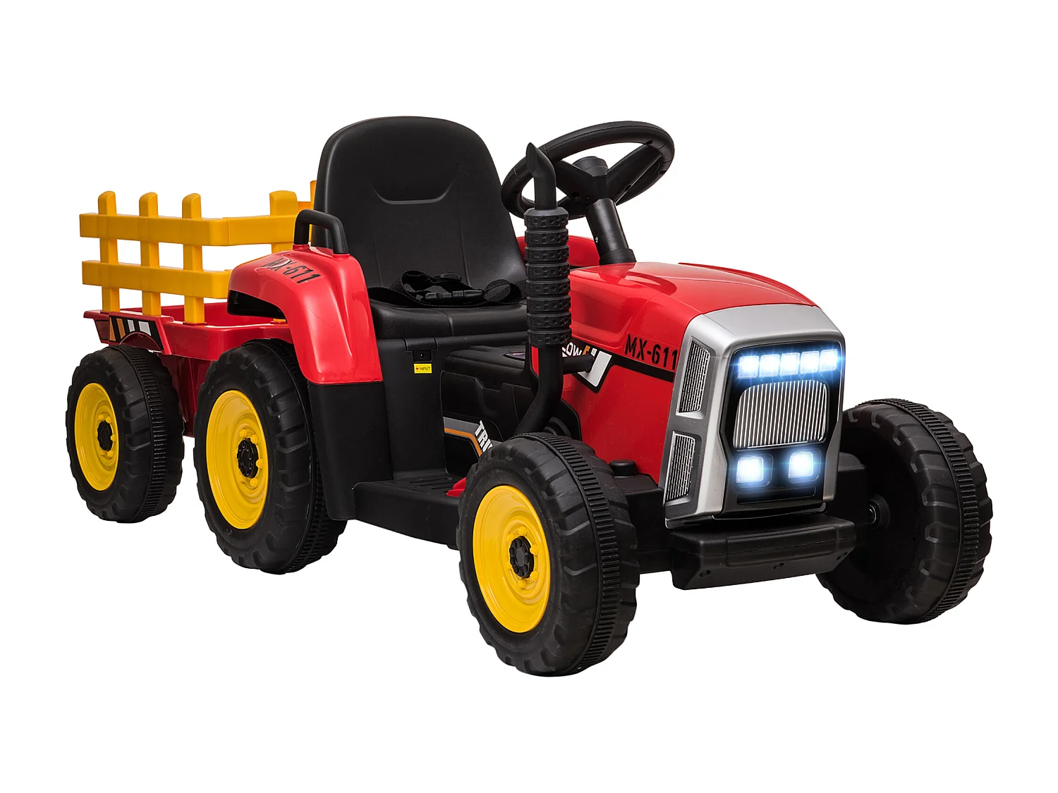 Tracteur électrique enfant avec remorque - effets sonores lumineux - télécommande - 3-6 Km/h - rouge
