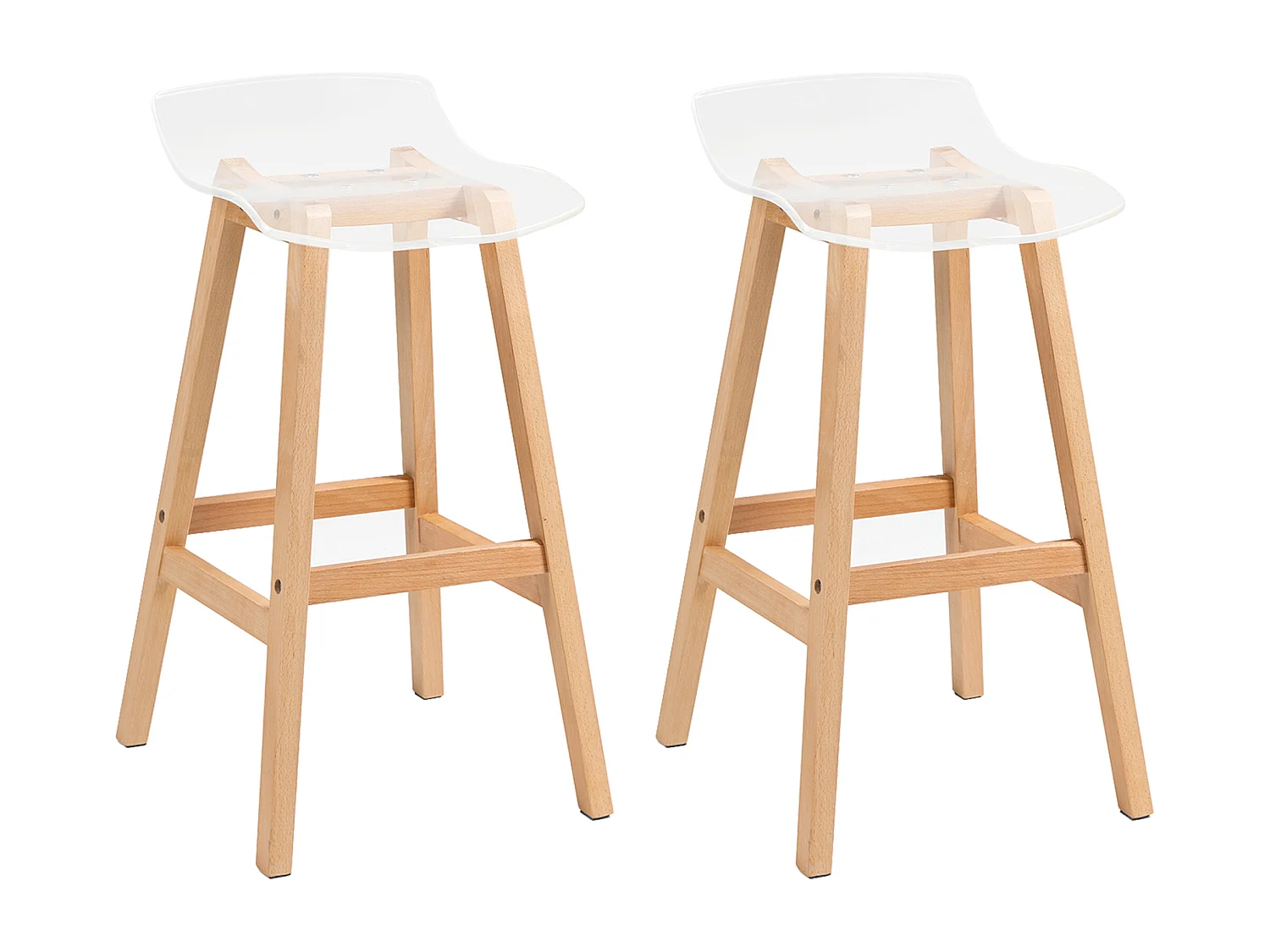 Lot de 2 tabourets de bar design contemporain bois de hêtre assise acrylique transparent