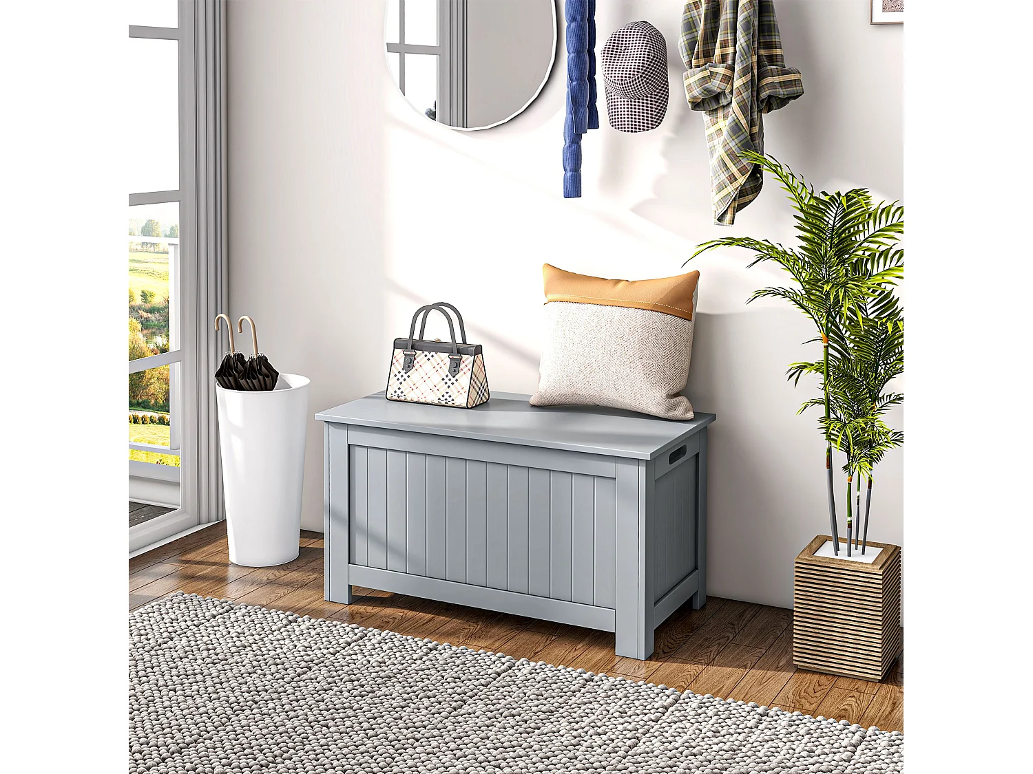 Coffre malle de rangement 81L x 40l x 46H cm MDF gris