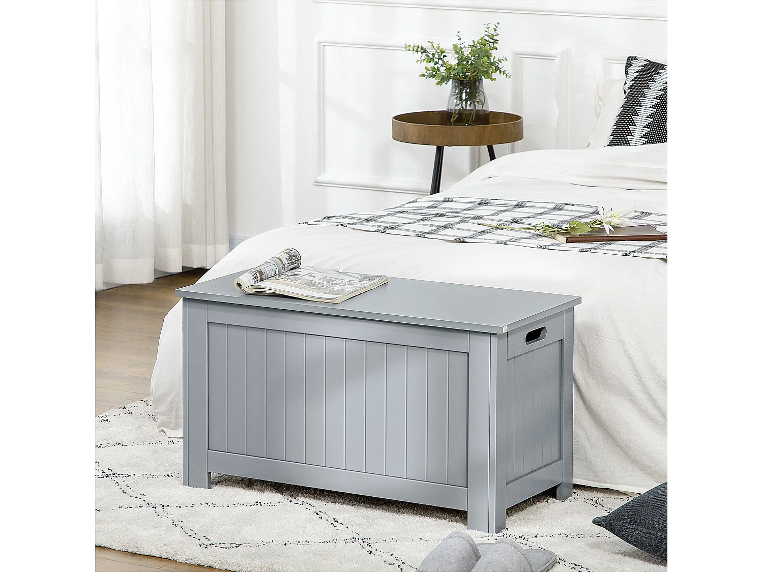 Coffre malle de rangement 81L x 40l x 46H cm MDF gris