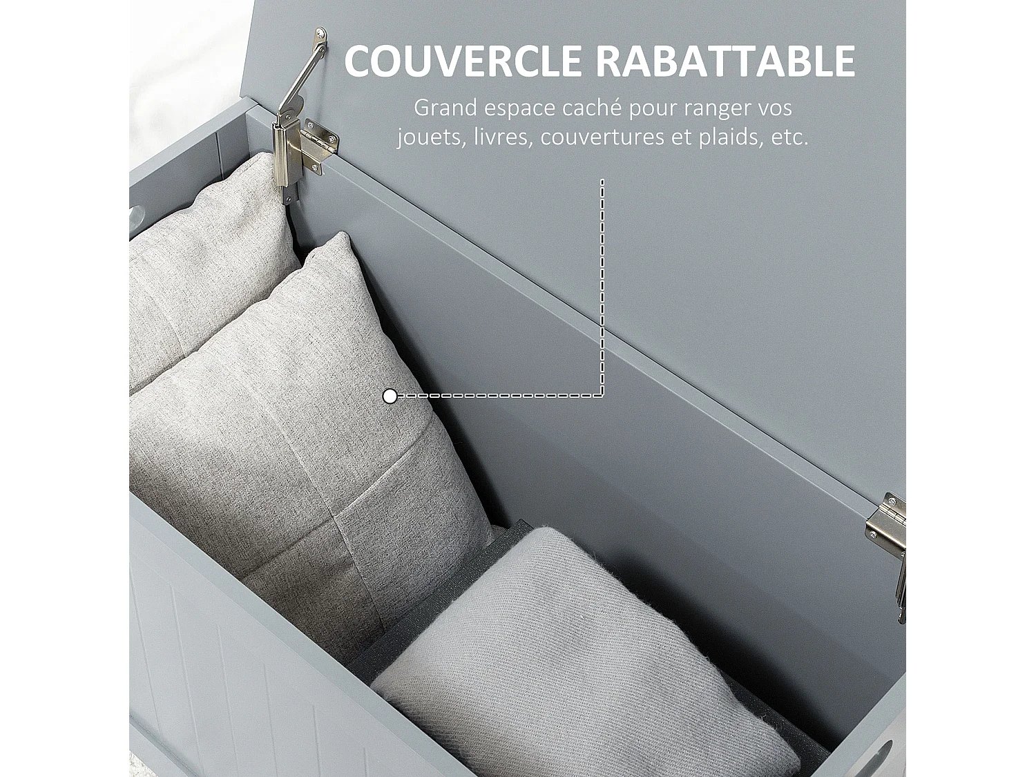 Coffre malle de rangement 81L x 40l x 46H cm MDF gris