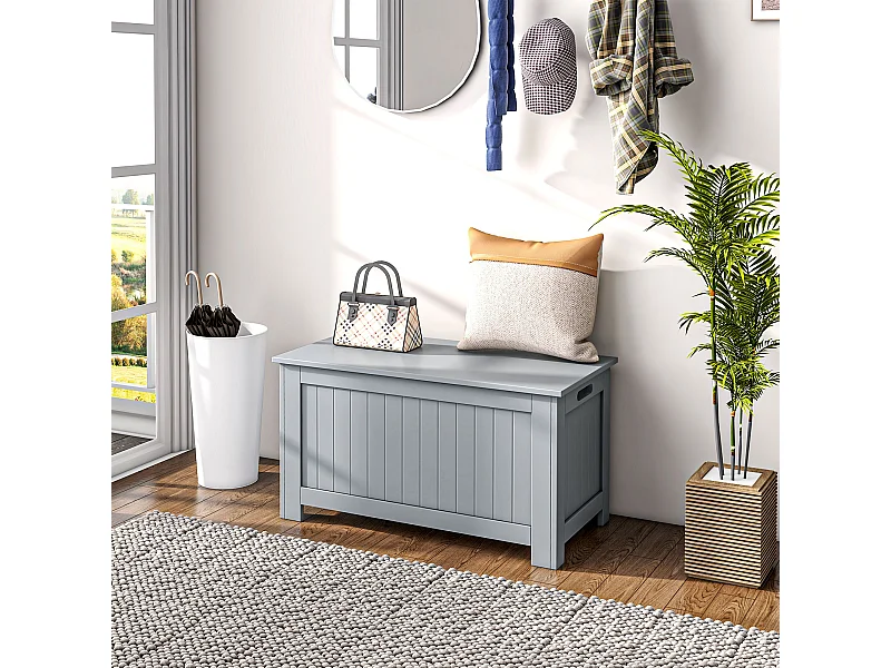 Coffre malle de rangement 81L x 40l x 46H cm MDF gris