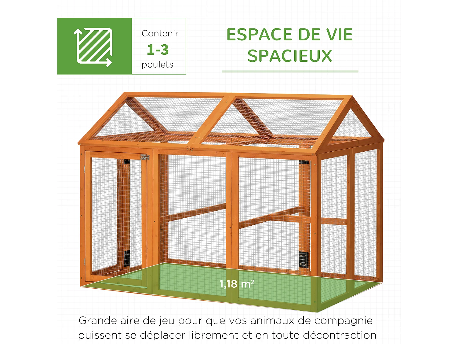 Enclos poulailler parc grillagé dim. 140L x 88,5l x 106H cm - bois de sapin pré-huilé
