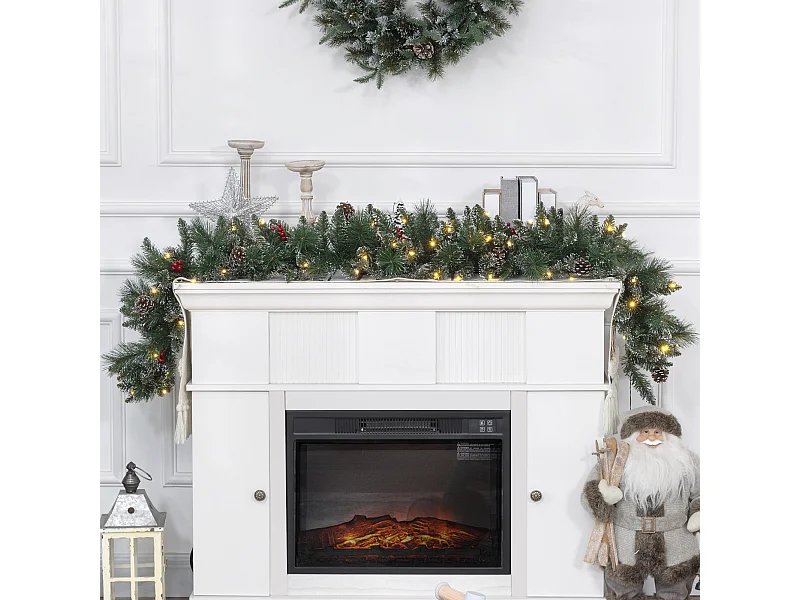 Guirlande de Noël artificielle LED 180 cm - pommes de pin, baies rouges, 50 LED blanc - vert