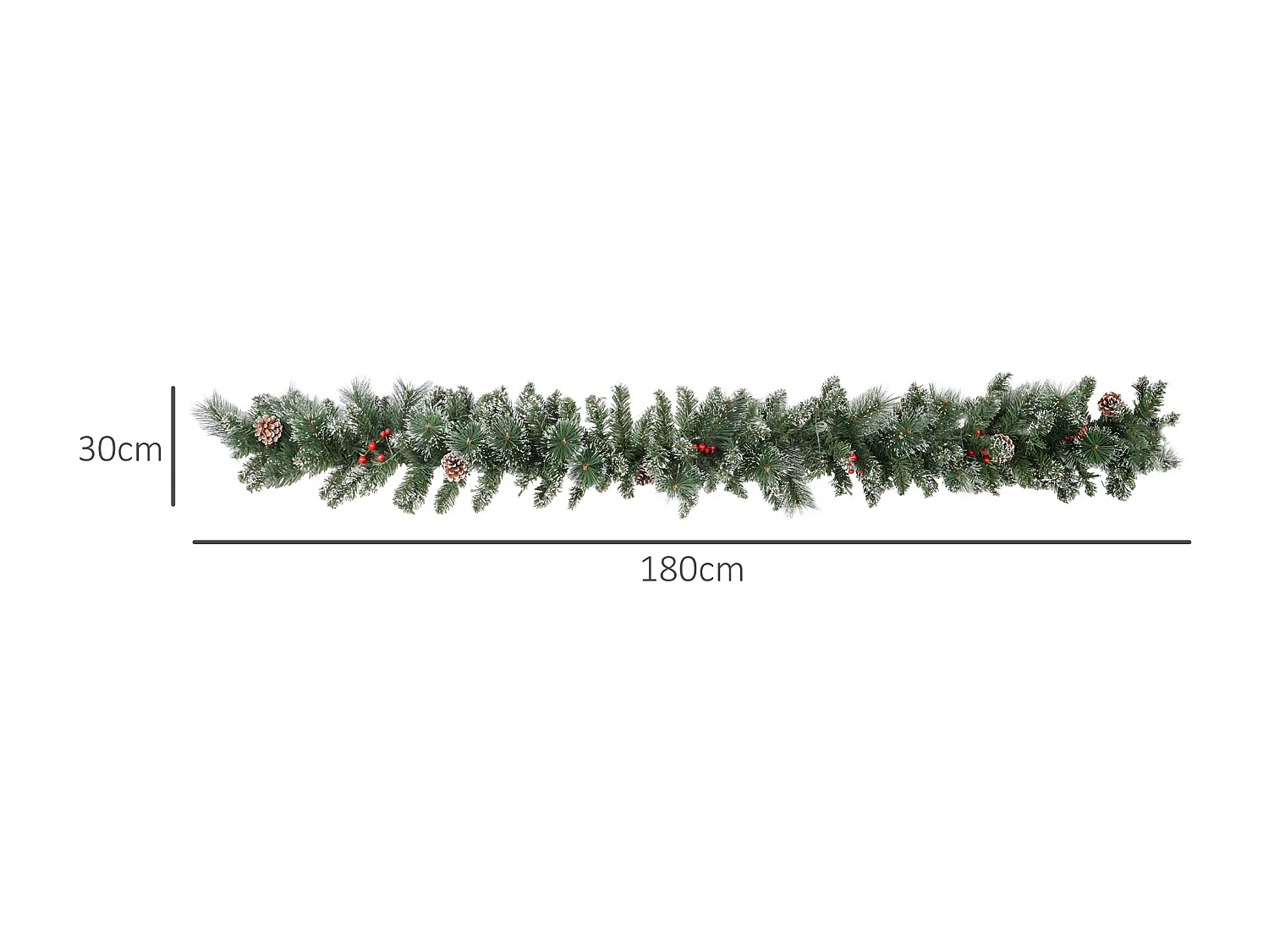 Guirlande de Noël artificielle LED 180 cm - pommes de pin, baies rouges, 50 LED blanc - vert