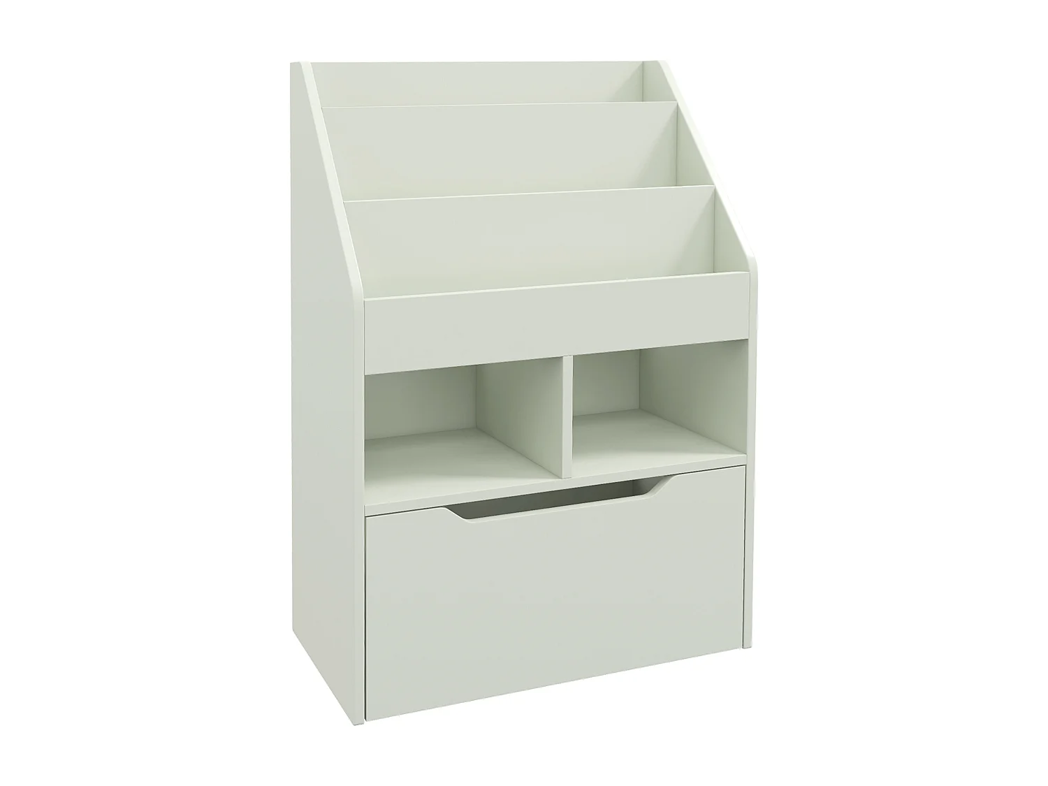 Bibliothèque étagère multi-rangement 3 étagères 2 niches grand tiroir MDF vert clair