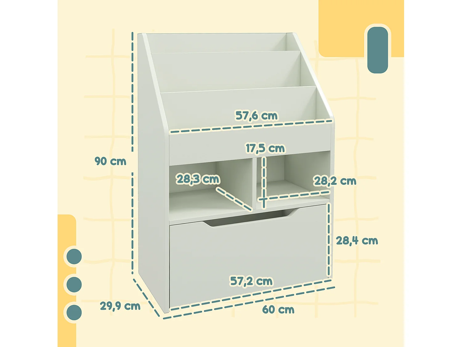Bibliothèque étagère multi-rangement 3 étagères 2 niches grand tiroir MDF vert clair