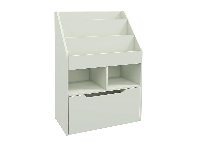 Bibliothèque étagère multi-rangement 3 étagères 2 niches grand tiroir MDF vert clair