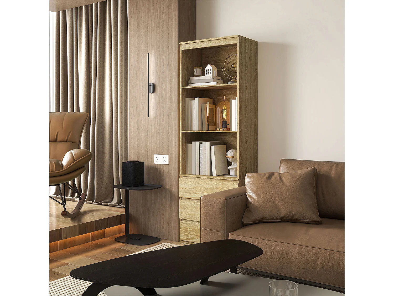 Bibliothèque 3 étagères 3 tiroirs - dim. 60L x 35l x 180H cm - panneaux aspect bois naturel