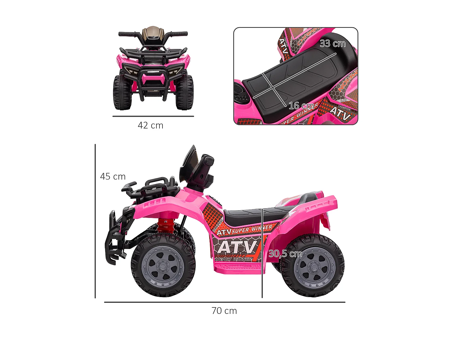 Buggy électrique enfant quad électrique pour enfant de 18 à 36 mois effet lumineux 6 V 2 Km/h max. métal PP rose