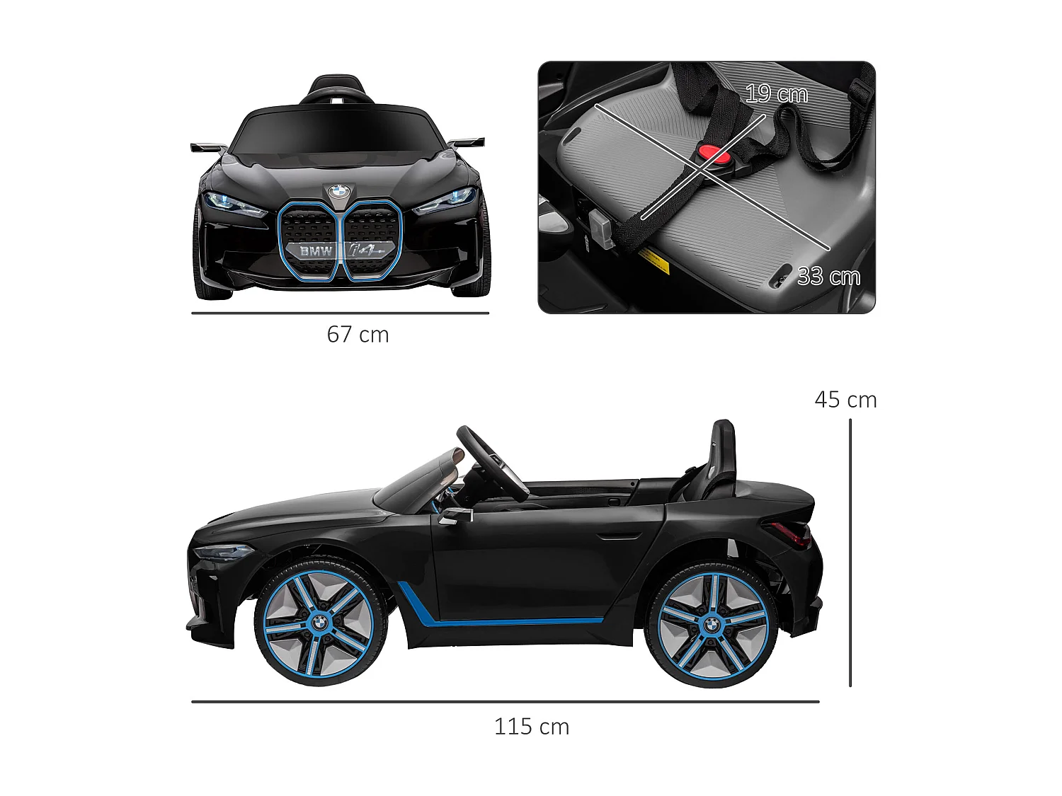 Voiture électrique enfant licence BMW I4 12V 3-5Km/h max. nombreux effets télécommande noir