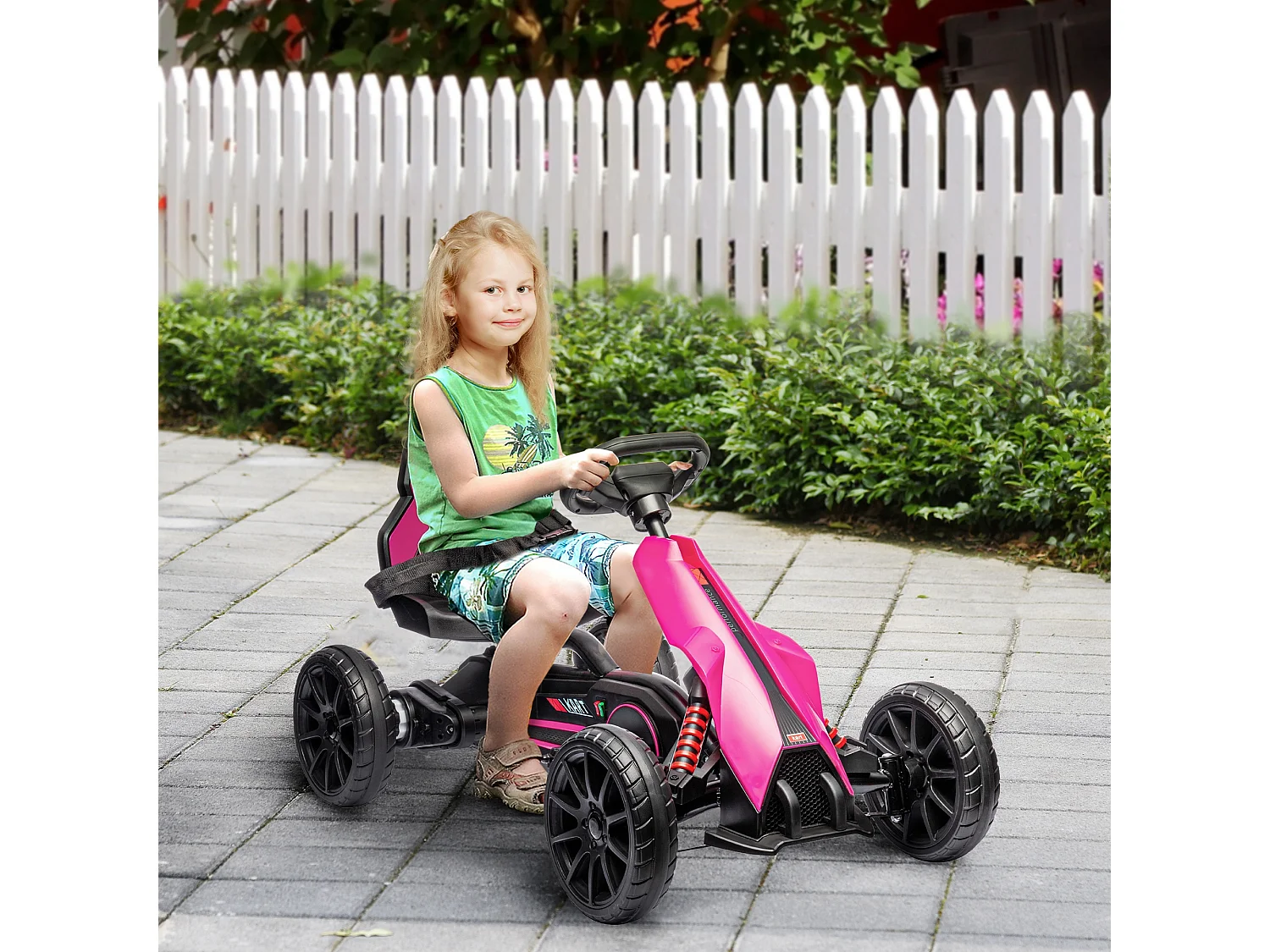 Kart électrique pour enfant 3+ Go kart 12V - 2 vitesses max. 5 Km/h - autonomie max. 50 min. - ceinture - rose