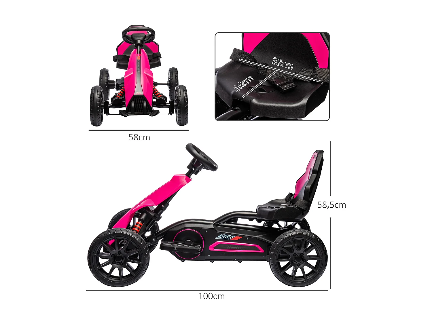 Kart électrique pour enfant 3+ Go kart 12V - 2 vitesses max. 5 Km/h - autonomie max. 50 min. - ceinture - rose