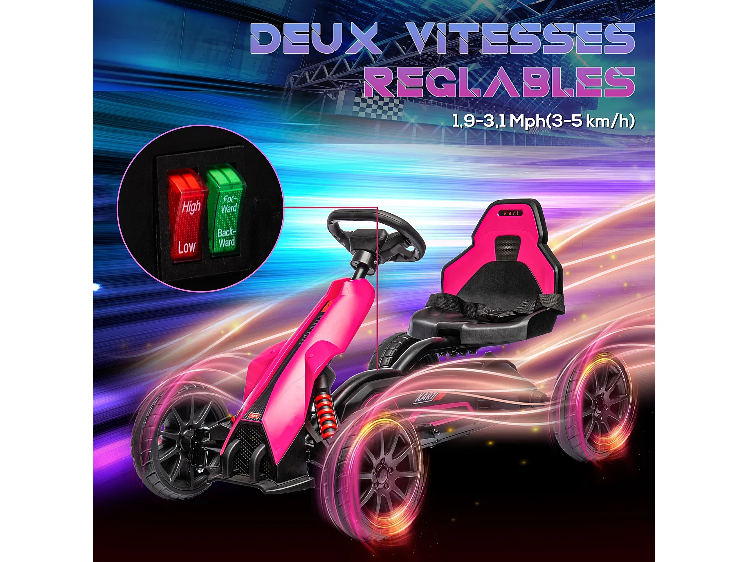 Kart électrique pour enfant 3+ Go kart 12V - 2 vitesses max. 5 Km/h - autonomie max. 50 min. - ceinture - rose