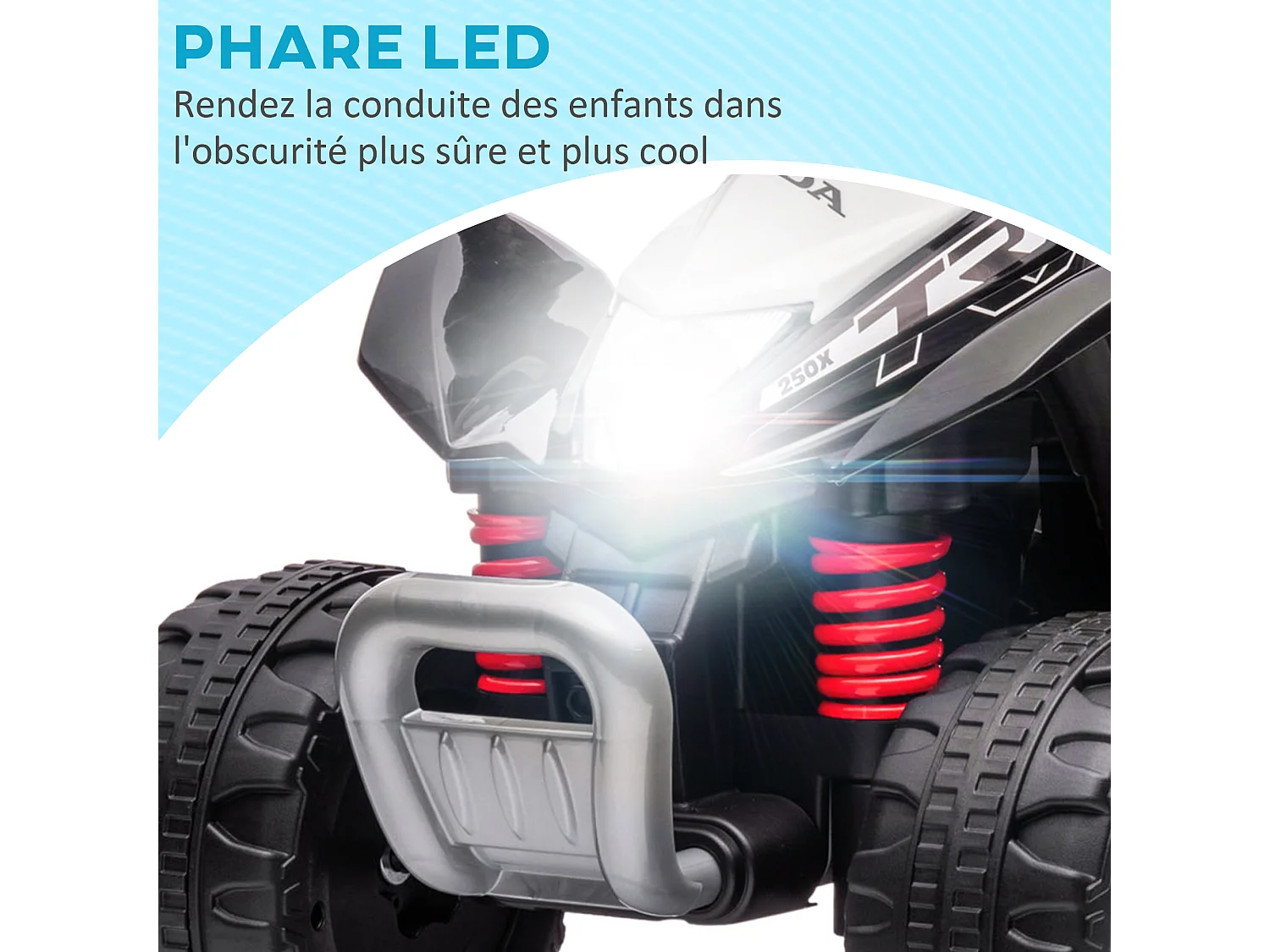 Quad électrique enfant 6V 30W HONDA TRX 250X V max. 2,8 Km/h phare LED klaxon noir