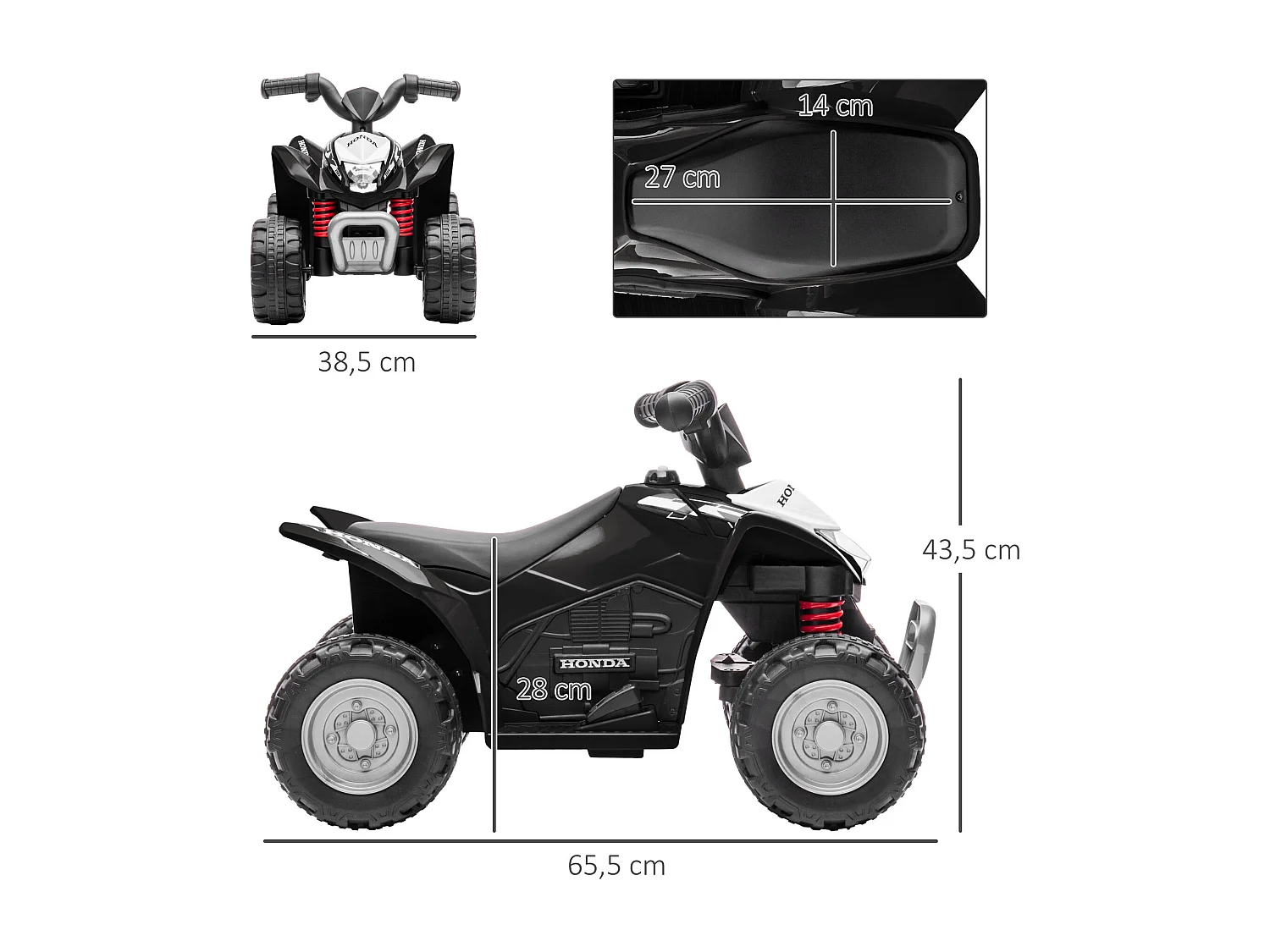 Quad électrique enfant 6V 30W HONDA TRX 250X V max. 2,8 Km/h phare LED klaxon noir
