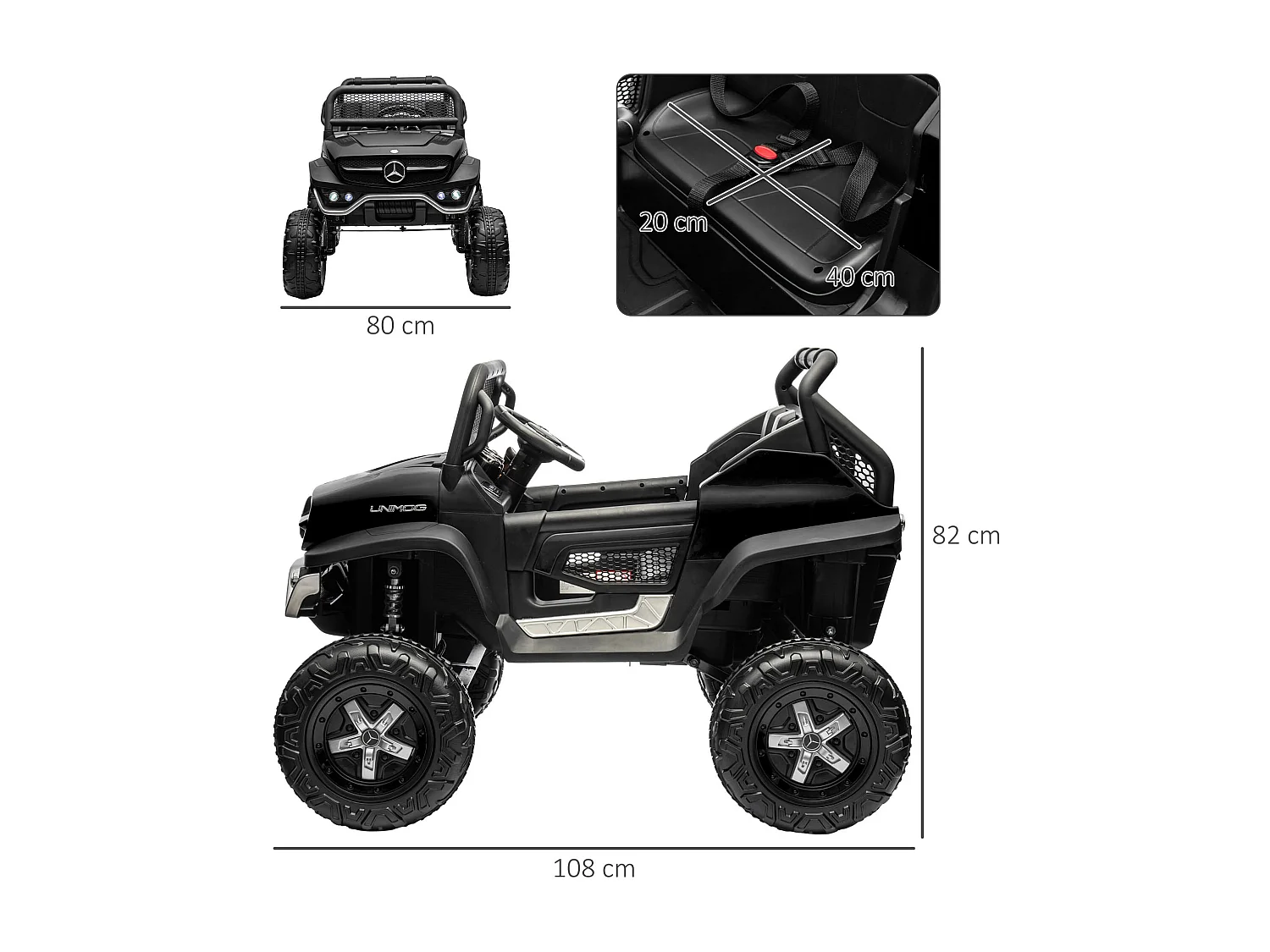 Voiture électrique 4x4 pour enfants de 3 à 8 ans 12 V Mercedes-Benz Unimog 2 moteurs avec télécommande, roues suspendues, klaxons, lumières, musique, noir