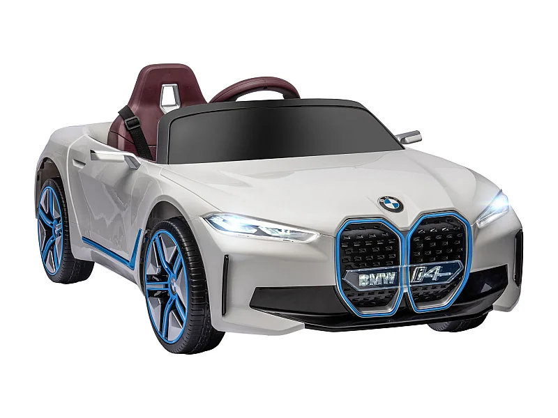 Voiture électrique enfant licence BMW I4 12V 3-5Km/h max. nombreux effets télécommande blanc
