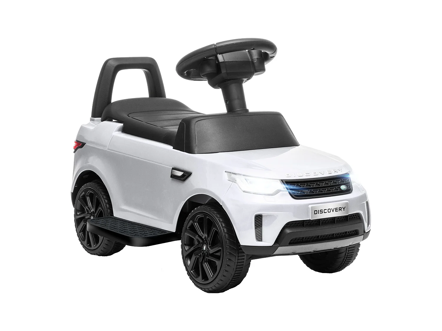 Voiture électrique enfant porteur 2 en 1 - licence Land Rover Discovery - effets lumineux sonores - blanc