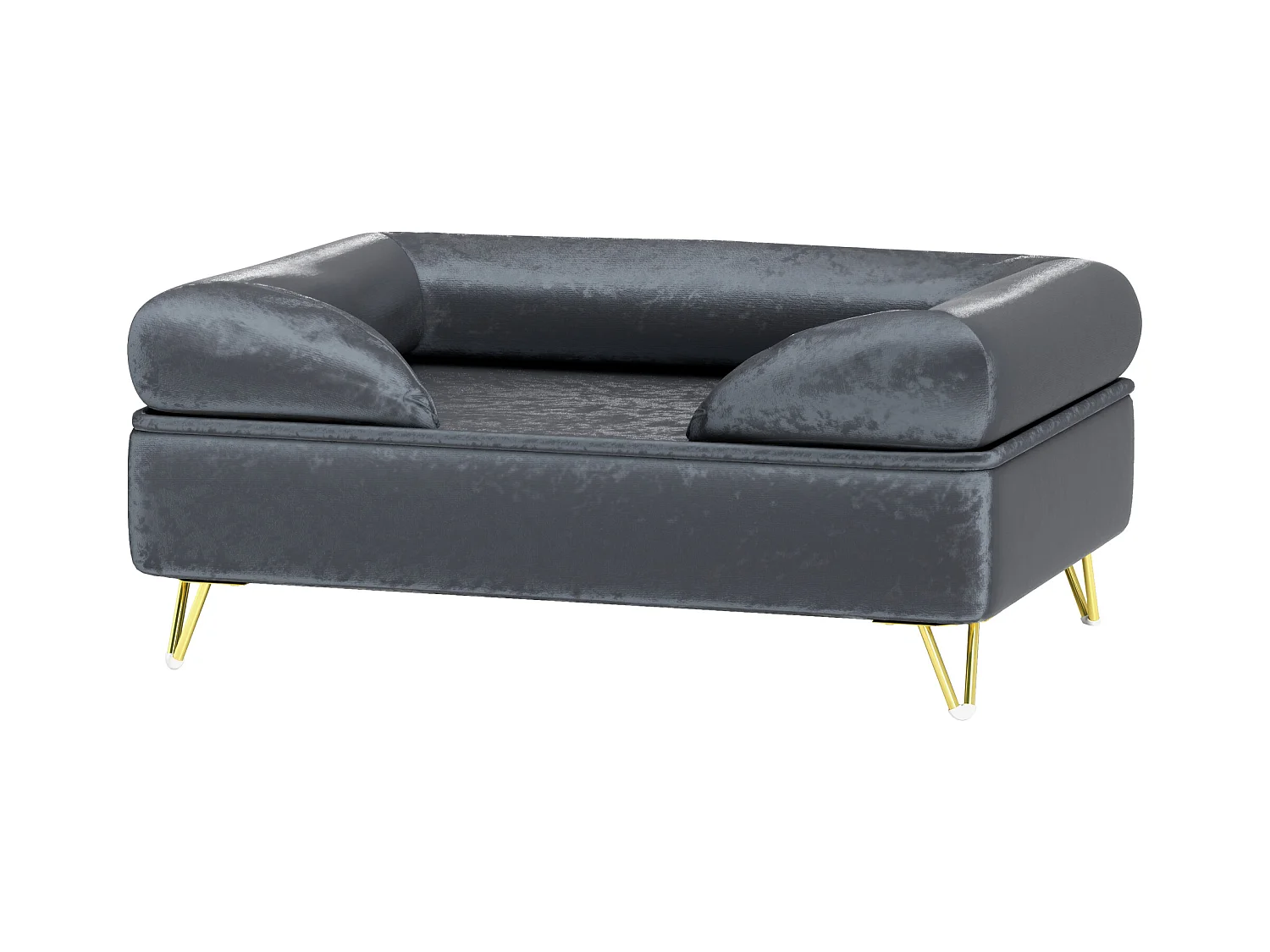 Canapé pour chien design - dim. 76L x 53,5l x 34H cm - piètement épingle métal doré velours gris