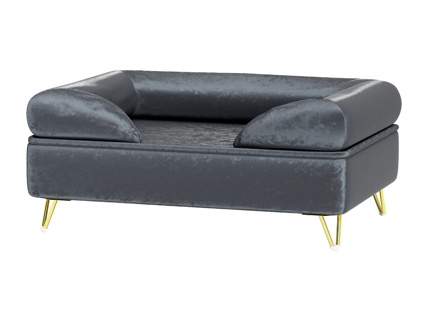 Canapé pour chien design - dim. 76L x 53,5l x 34H cm - piètement épingle métal doré velours gris