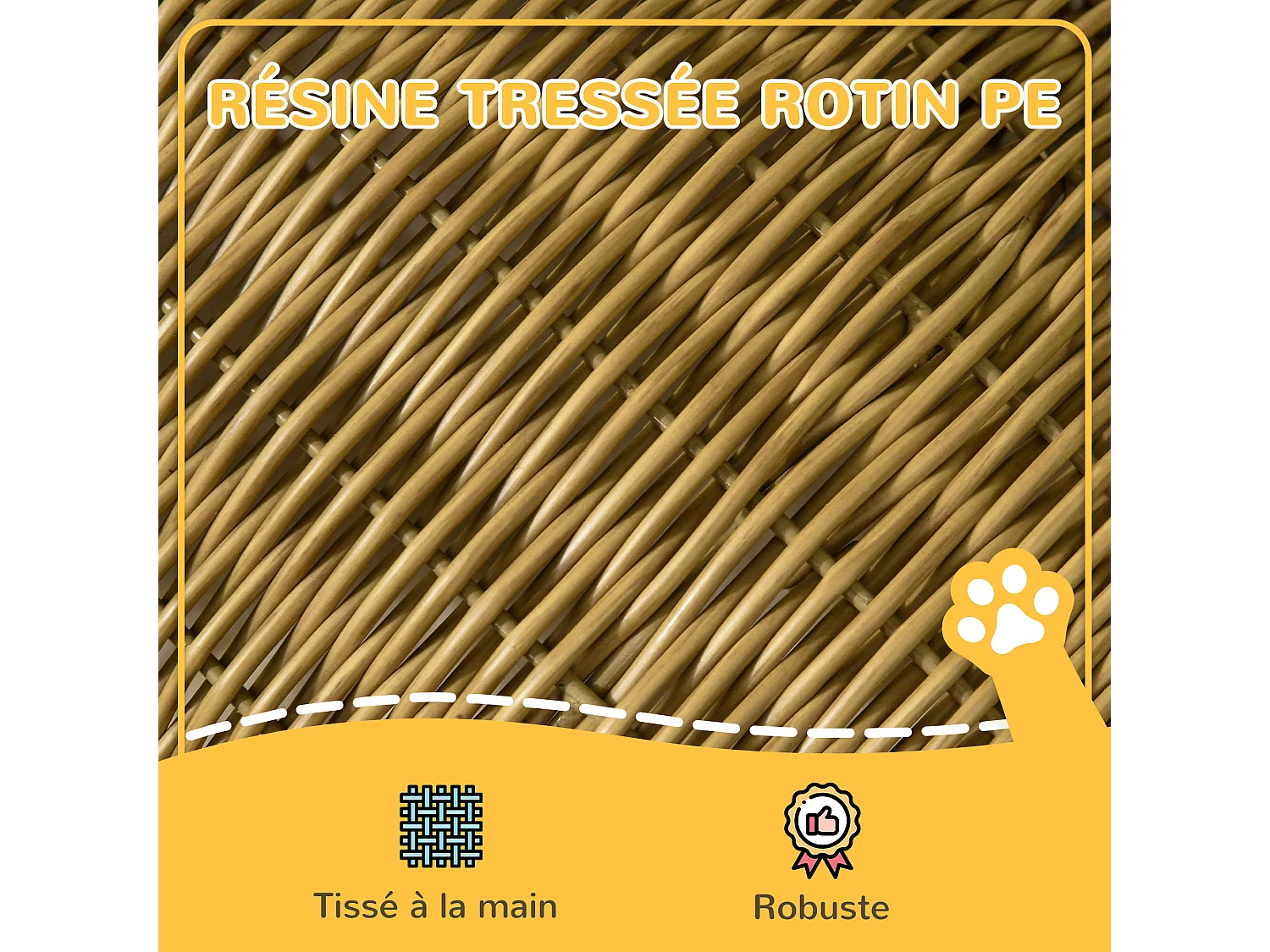 Panier pour chat en résine tressée imitation rotin grand confort dim. 55L x 36l x 42H cm coussin moelleux beige inclus