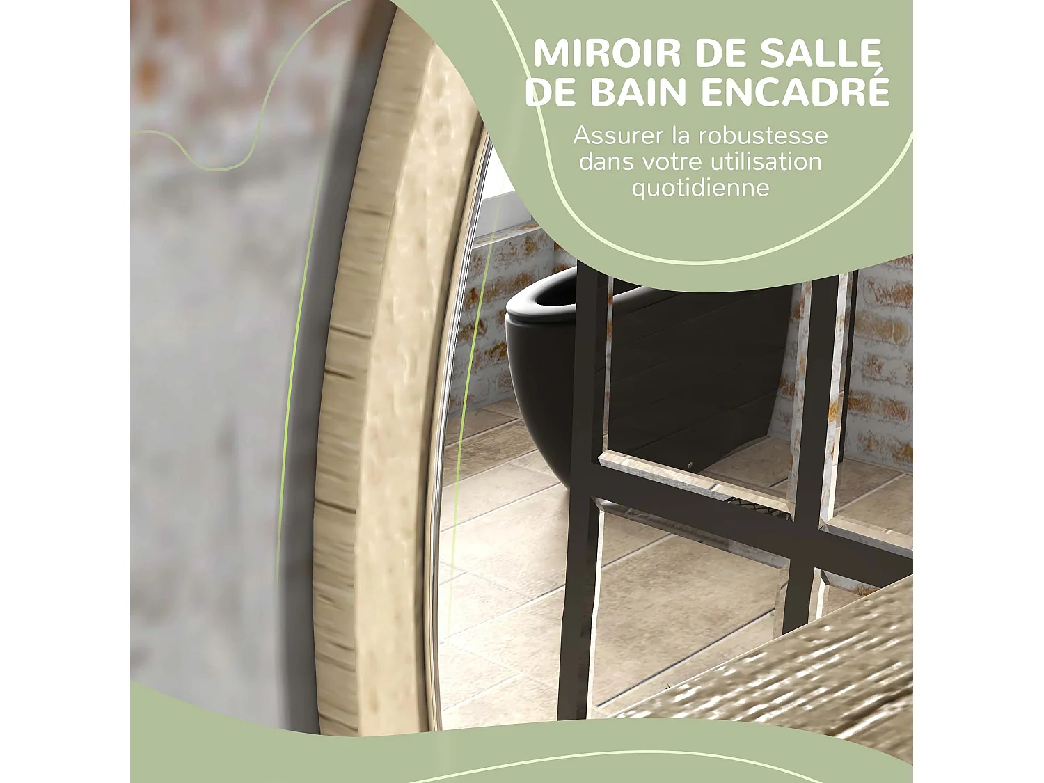 Miroir rond mural de salle de bain style cosy avec étagère - Ø 45 cm - effet bois naturel