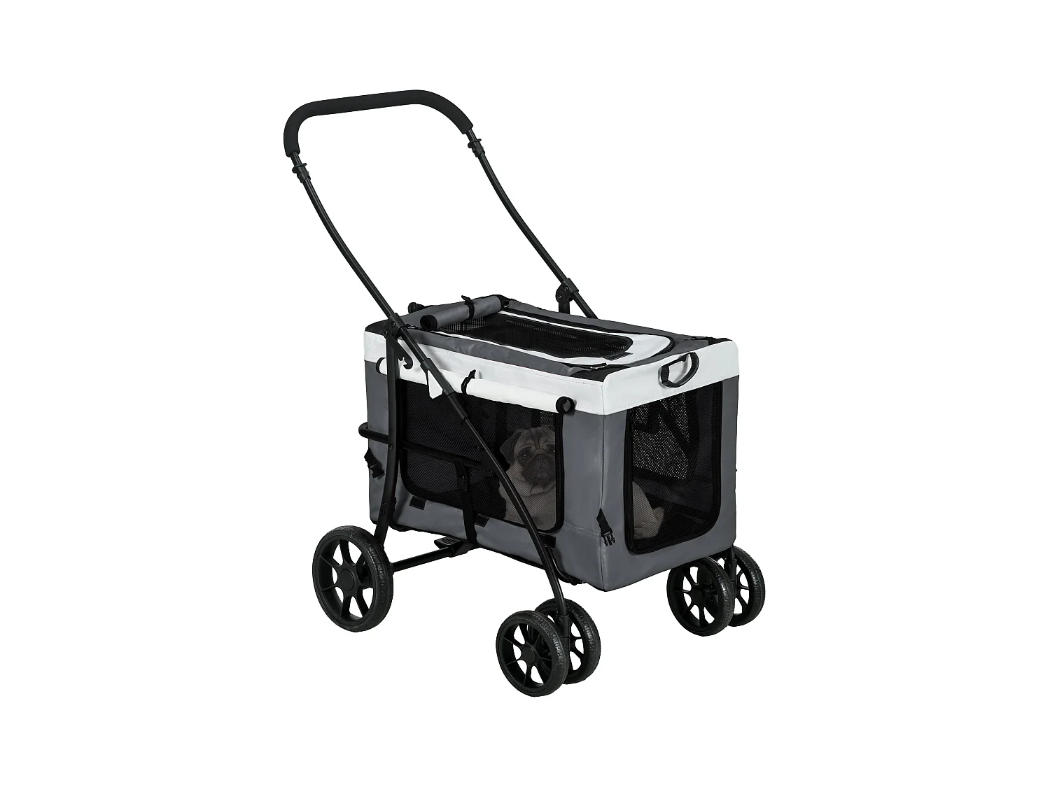 Poussette pliable animaux chien chat nacelle amovible 4 roues gris
