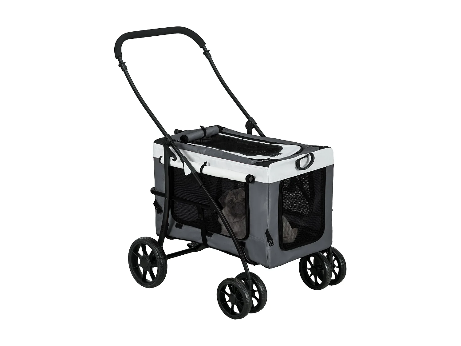 Poussette pliable animaux chien chat nacelle amovible 4 roues gris