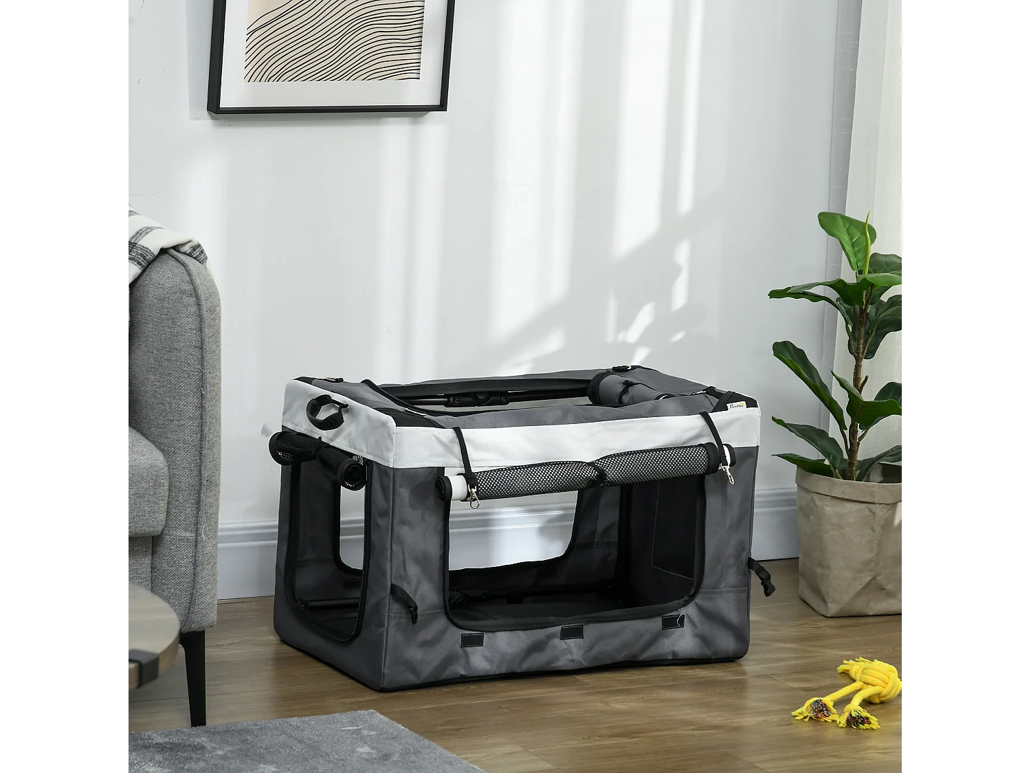 Poussette pliable animaux chien chat nacelle amovible 4 roues gris