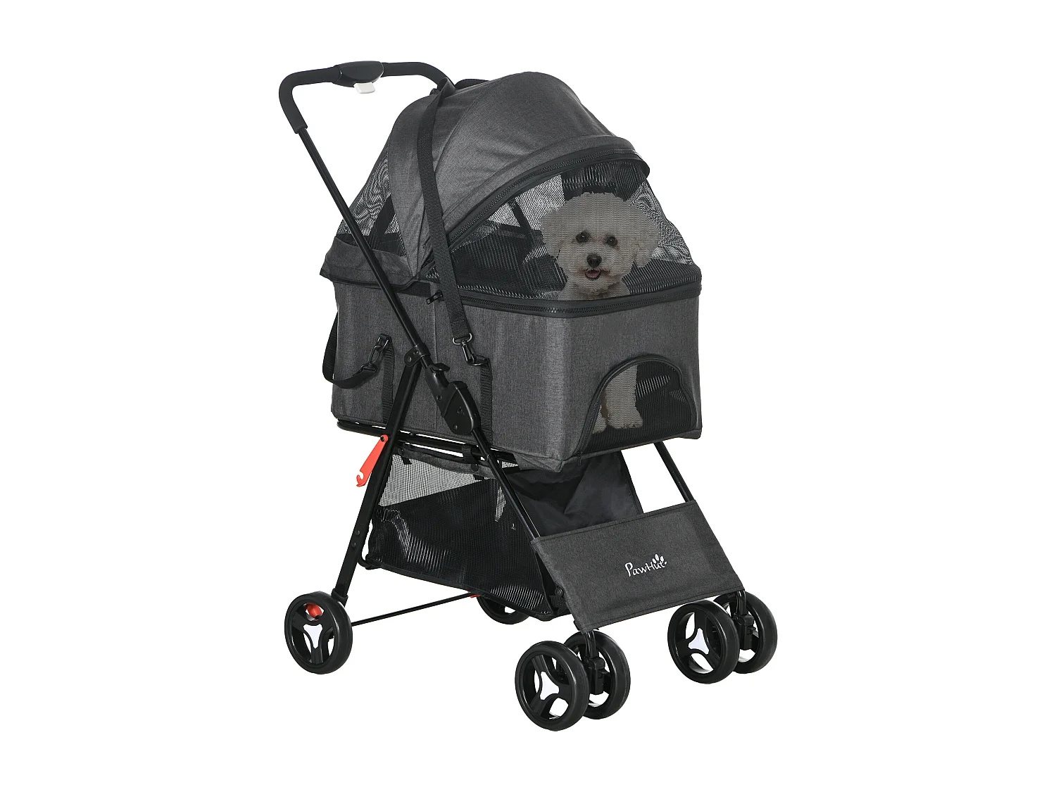 Poussette pour chien 3 en 1 - poussette buggy, panier de transport, panier voiture - acier noir Oxford gris