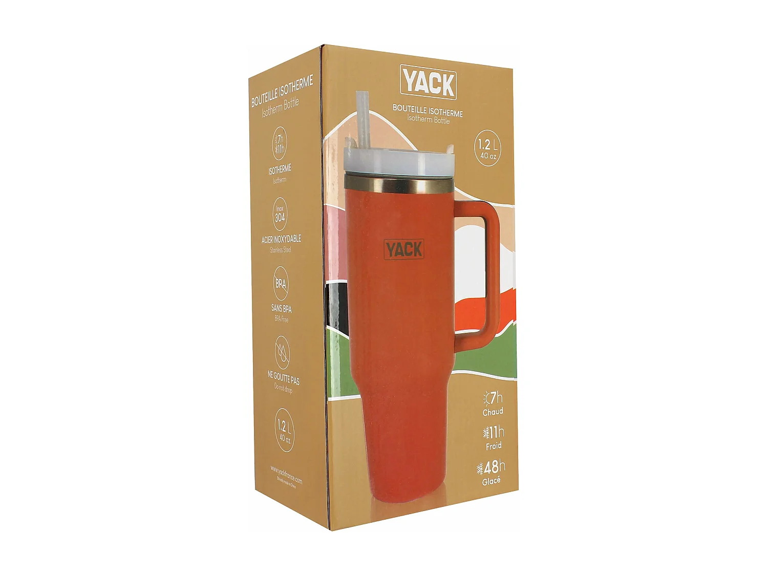 Yack - Gobelet Yack 1.2l Acier Inoxydable Terracotta Avec Couvercle Et Paille