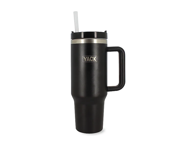 Yack - Gobelet Yack 1.2l En Acier Inoxydable Noir Avec Couvercle Et Paille