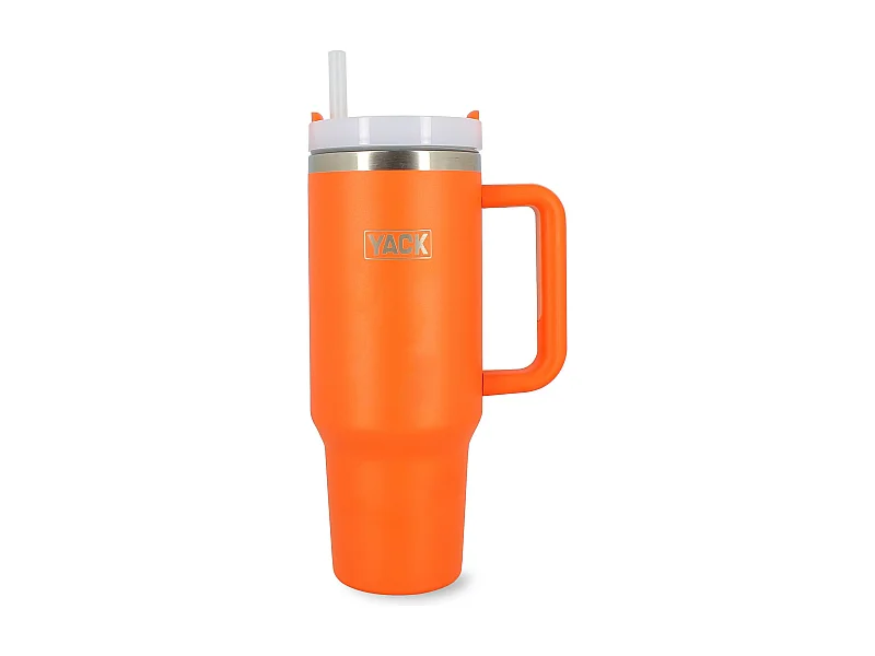 Yack - Gobelet Yack 1.2l En Acier Inoxydable Orange Avec Couvercle Et Paille