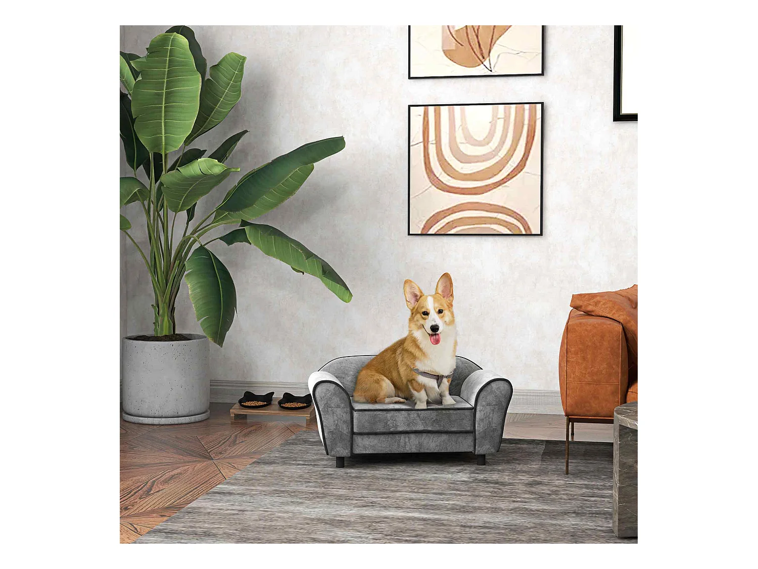 Canapé pour chien design - coussin déhoussable - dim. 74L x 41l x 32,5H cm - velours gris