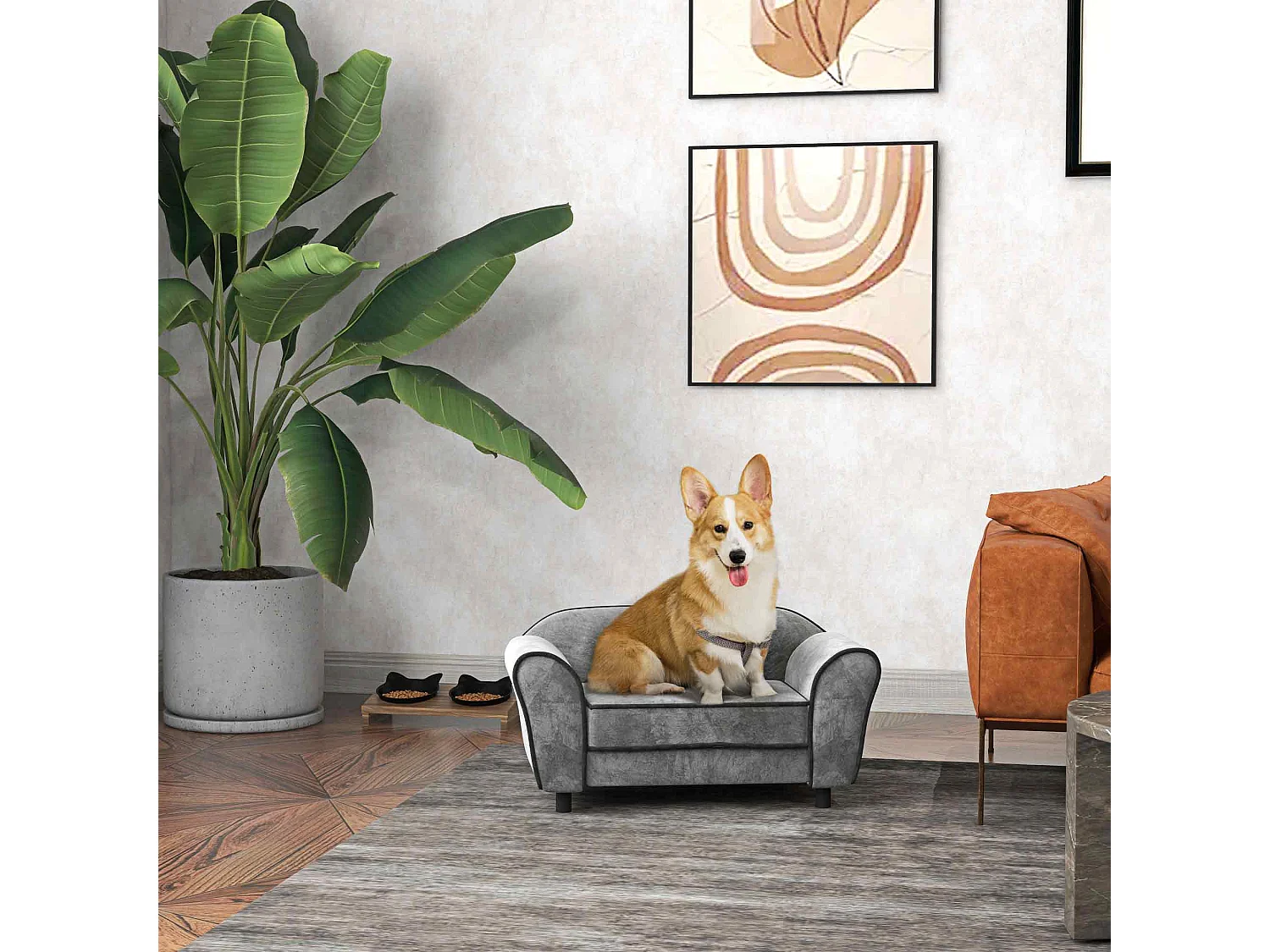 Canapé pour chien design - coussin déhoussable - dim. 74L x 41l x 32,5H cm - velours gris