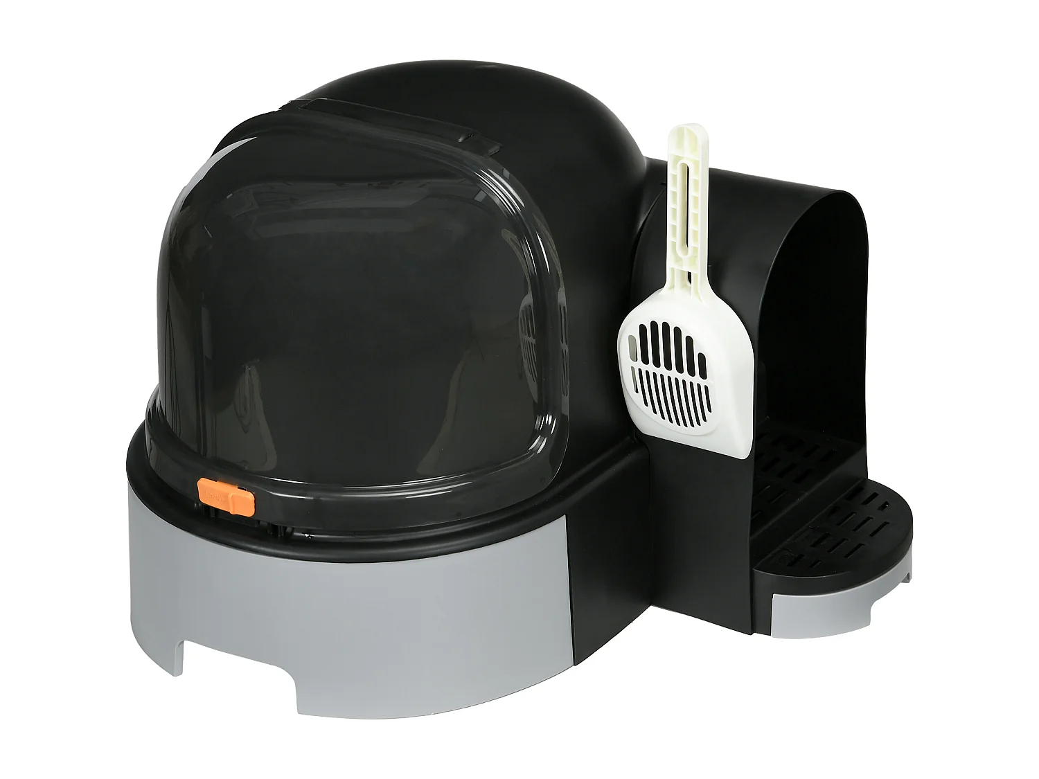 Maison de toilette litière pour chat design capsule spatiale - porte, capot ouvrant, pelle, 2 tiroirs amovibles - gris noir