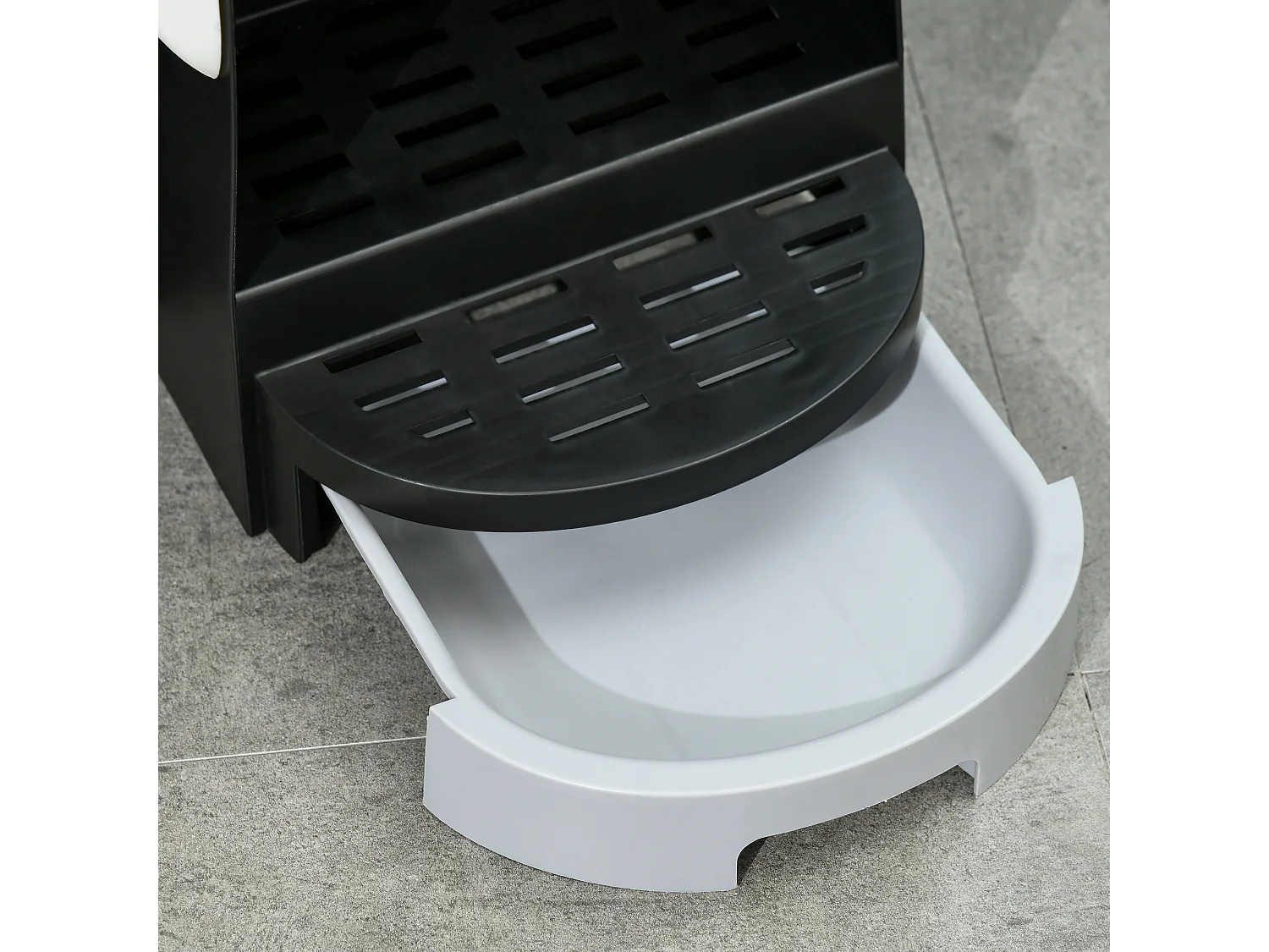 Maison de toilette litière pour chat design capsule spatiale - porte, capot ouvrant, pelle, 2 tiroirs amovibles - gris noir