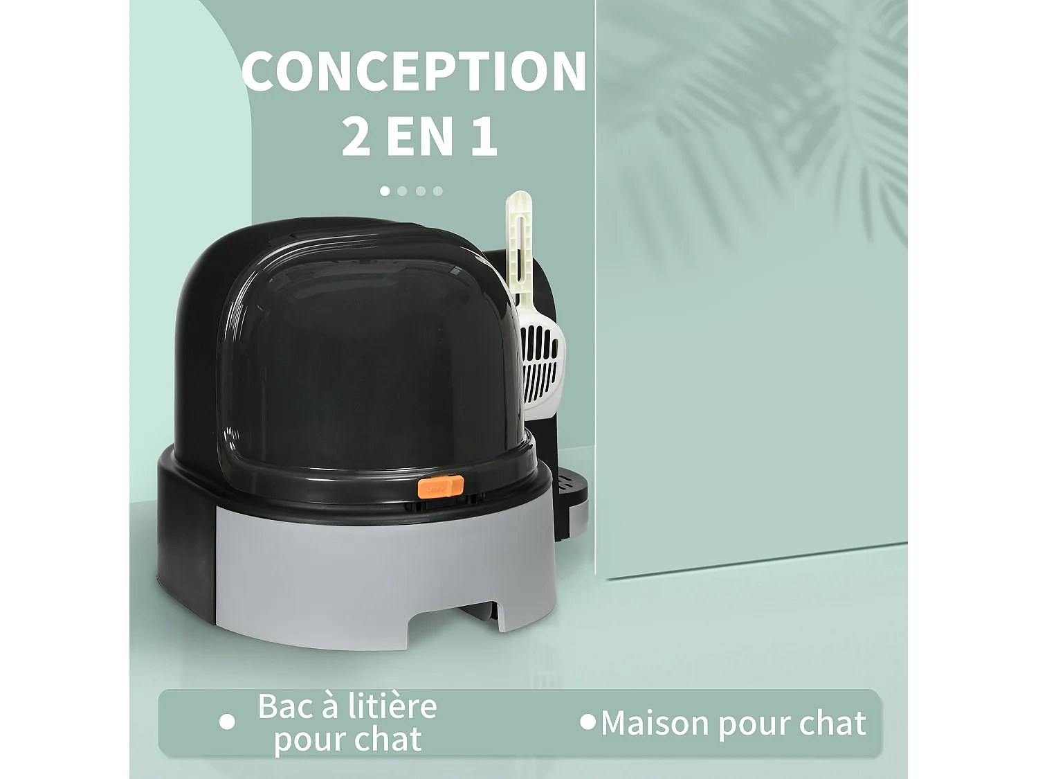 Maison de toilette litière pour chat design capsule spatiale - porte, capot ouvrant, pelle, 2 tiroirs amovibles - gris noir