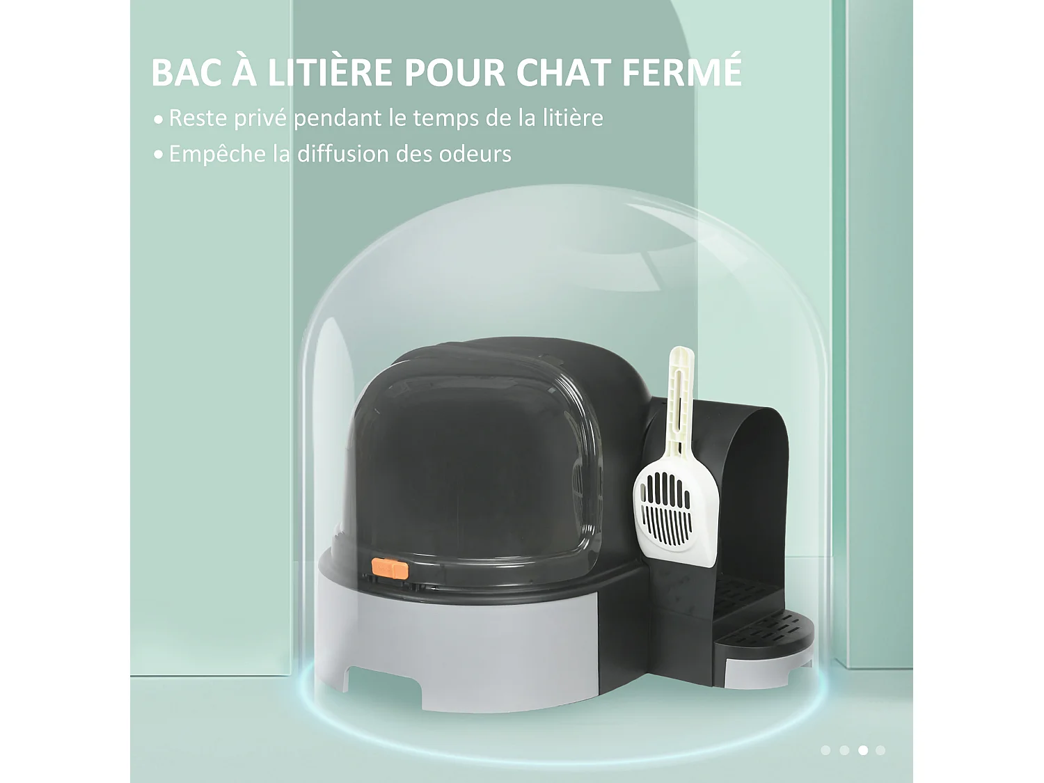 Maison de toilette litière pour chat design capsule spatiale - porte, capot ouvrant, pelle, 2 tiroirs amovibles - gris noir